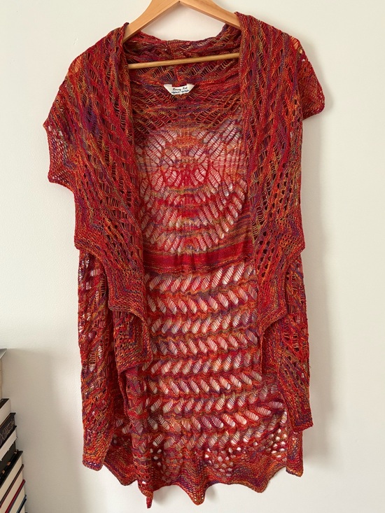 krazy kat Sweaters - krazy kat Red Multitone Openwork Draped Knit Cardigan
